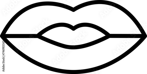 Line art illustration of Kissing lips mark icon.