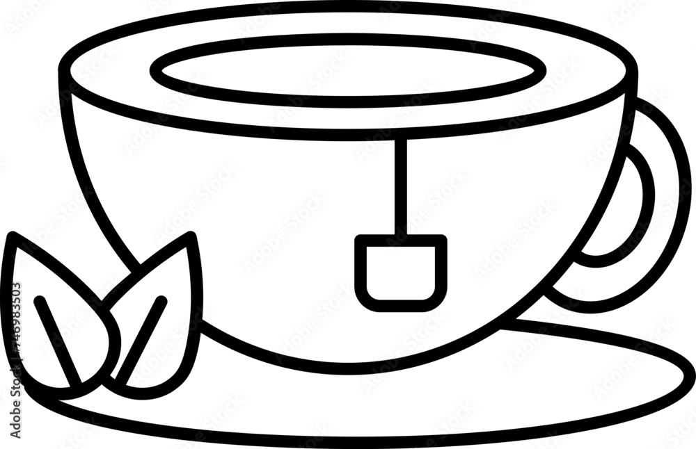 Green Tea icon In Thin Line Art. Green Tea icon In Thin Line Art.