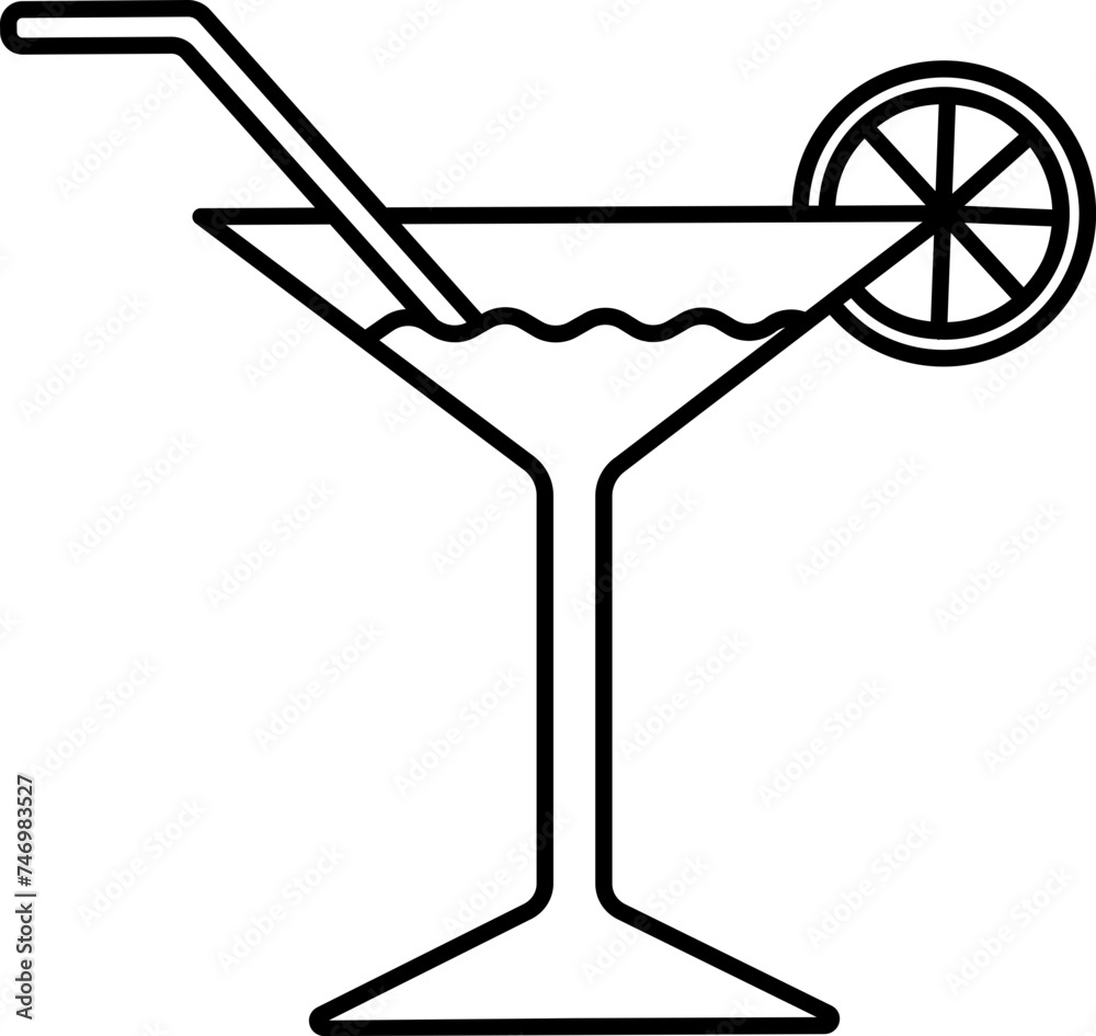 Martini Glass Icon In Thin Line Art. Martini Glass Icon In Thin Line Art.