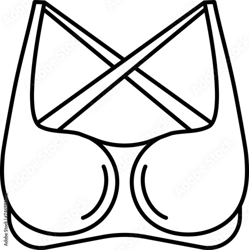 Strappy Bra Icon in Black Line Art.