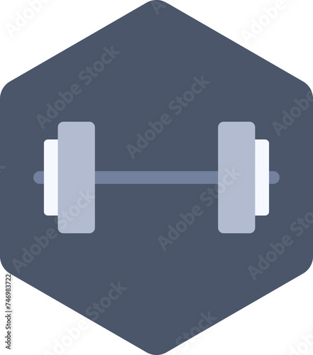 Gray Dumbbell Icon On Blue Background.