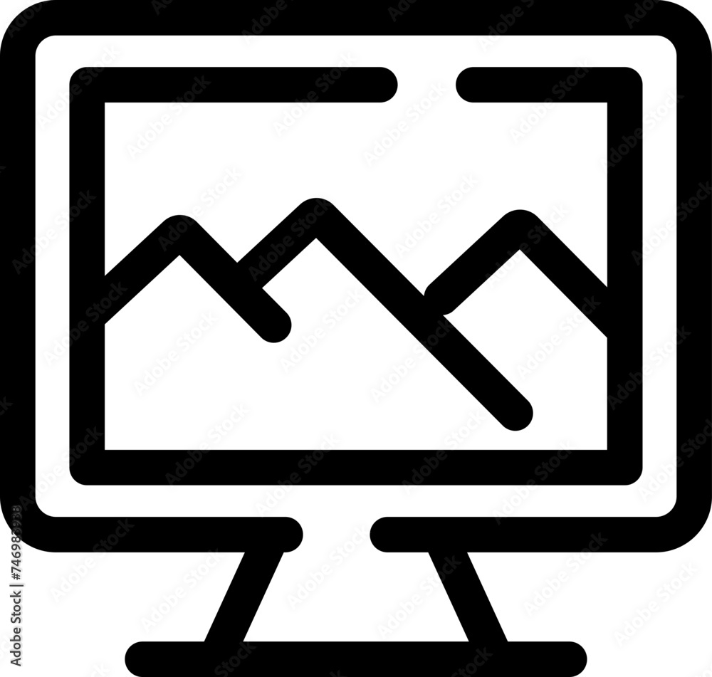 Mountain view in monitor screen line art icon. Mountain view in monitor screen line art icon.