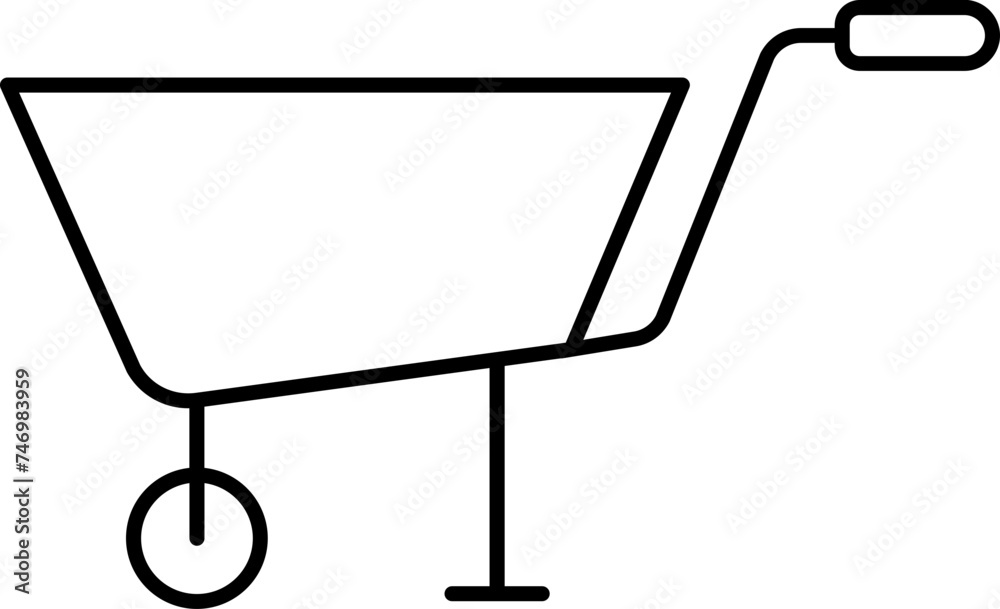 Isolated Wheelbarrow icon in black line art. Isolated Wheelbarrow icon in black line art.