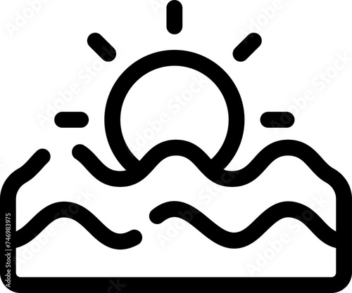 Sun with river icon in black line art.
