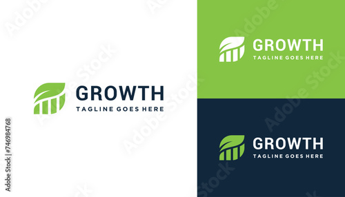 Plant Leaf Growth with Financial Bar Chart Statistics Diagram For Business Marketing Logo Design