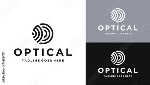 Circular Initial Letter OM M O MO with Simple Optical Circle Line Art Logo Design