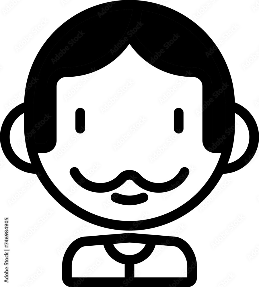 Cartoon Man Icon In Black And White Color. Cartoon Man Icon In Black And White Color.