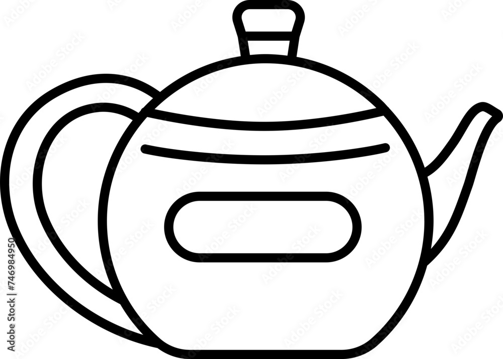 Black Outline Art of Kettle Icon In Flat Style. Black Outline Art of Kettle Icon In Flat Style.