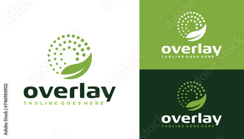Plant Leaves with Circular Halftone Dots for Natural Fresh Organic Healthy Logo Design