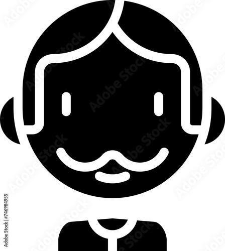 Cartoon Man Icon In B&W Color.