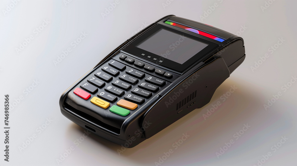 Closeup of wireless payment terminal. Modern Point of Sale technology device.