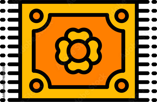 Beautiful floral mat icon in orange and black color.