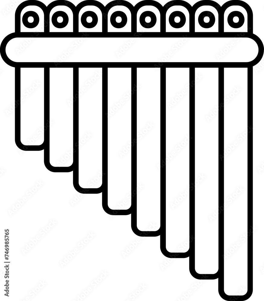 Line Art Pan Flute Icon in Flat Style. Line Art Pan Flute Icon in Flat Style.