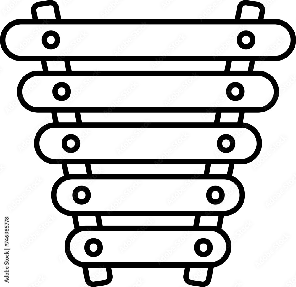 Isolated Xylophone Icon in Black Outline. Isolated Xylophone Icon in Black Outline.