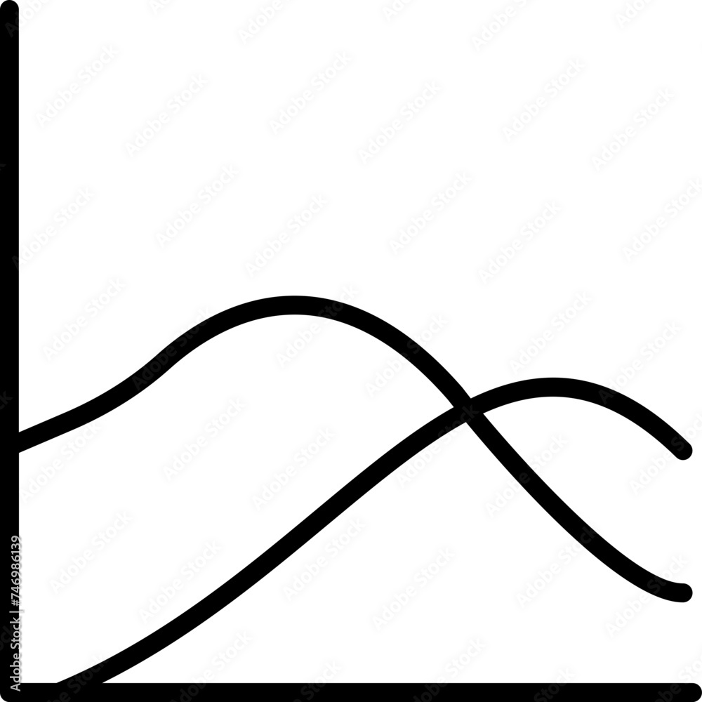 Line art illustration of Curve wave graph chart icon. Line art illustration of Curve wave graph chart icon.
