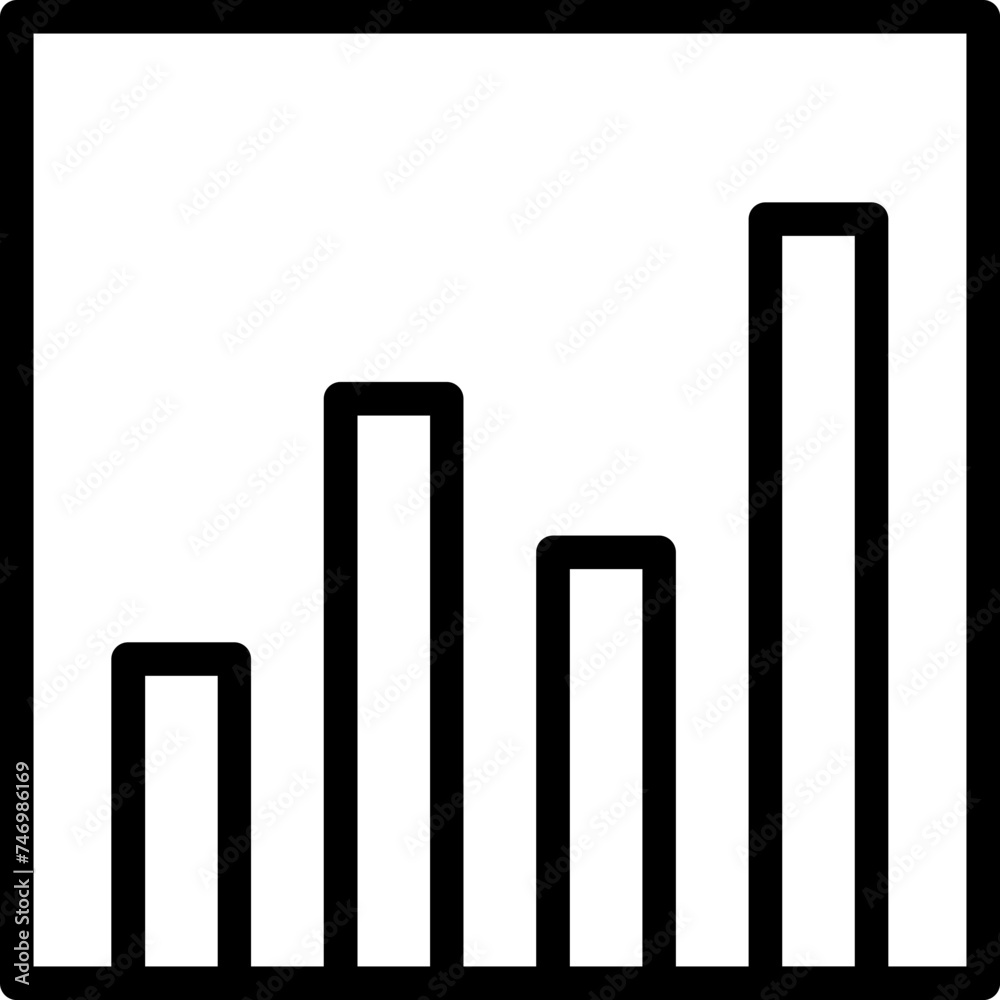 Black line art illustration of Bar graph chart icon.