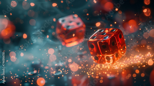 Two dice bouncing with sparks. Concept for probability and random choice. Casino gambling and gaming.