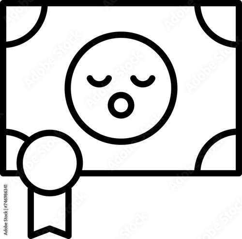 Black Line Art Illustration of Birth Certificate Icon.