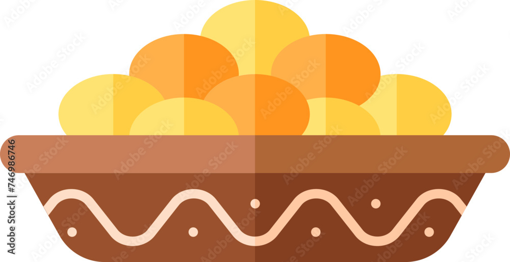 Indian Sweet (Ladoo) Bowl Icon In Yellow And Brown Color. Indian Sweet (Ladoo) Bowl Icon In Yellow And Brown Color.