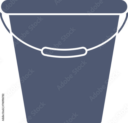 Bucket Icon In Blue And White Color.