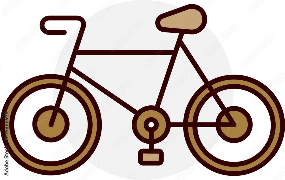 Brown Bicycle icon on grey round shape. Brown Bicycle icon on grey round shape.