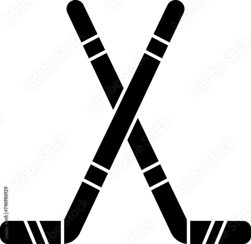 B&W illustration of hockey sticks icon.