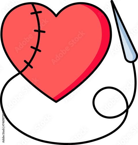 Heart Surgery or Stitch icon in red color.