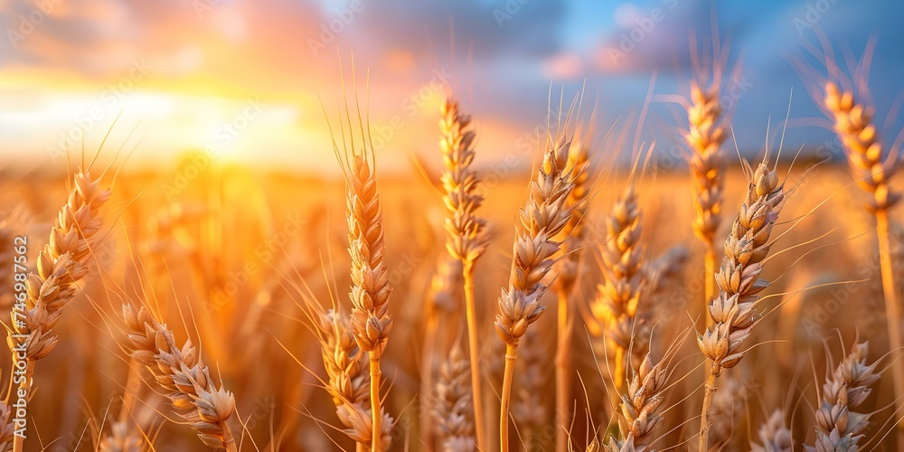 Sunset Glow Over Wheat Field: Close-Up Photo with Centered Composition and Copy Space. Concept Sunset Photography, Wheat Field, Close-Up Shot, Centered Composition, Copy Space Sunset Glow Over Wheat Field: Close-Up Photo with Centered Composition and Copy Space. Concept Sunset Photography, Wheat Field, Close-Up Shot, Centered Composition, Copy Space