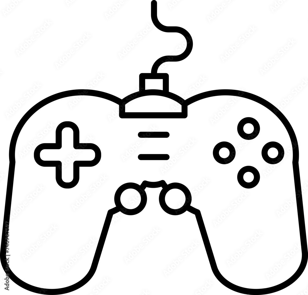 Black Line Art Game Pad Icon in Flat Style.