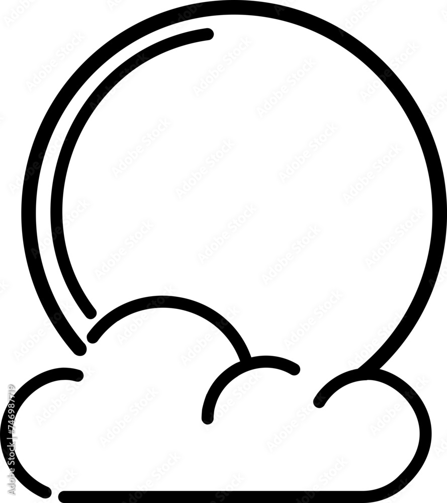 Cloud with Moon Line Art Icon in Flat Style. Cloud with Moon Line Art Icon in Flat Style.