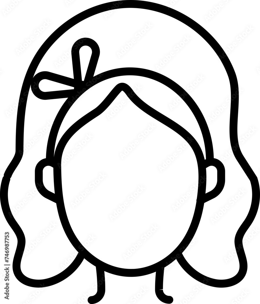 Cartoon Girl Face Wear Headband Icon in Black Line Art. Cartoon Girl Face Wear Headband Icon in Black Line Art.