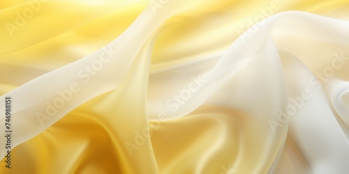 Abstract white and Yellow silk fabric, weave of cotton or linen satin fabric lies texture background. 