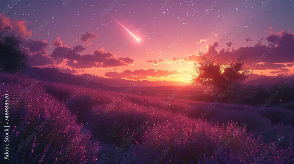 Meteorite's Pastel Display Over Provence's Lavender Fields: Ethereal Beauty with Soft Hues Meteorite's Pastel Display Over Provence's Lavender Fields: Ethereal Beauty with Soft Hues