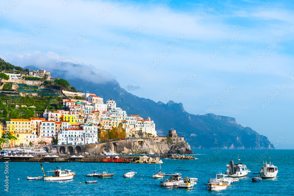 Amalfi coast, Italy. Beautiful view of Amalfi town with colorful architecture
