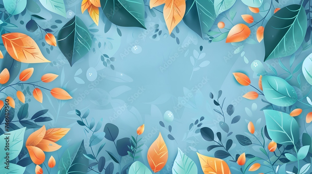 Fototapeta premium Colorful Vector Art of Leaves and Bubbles on Blue Background