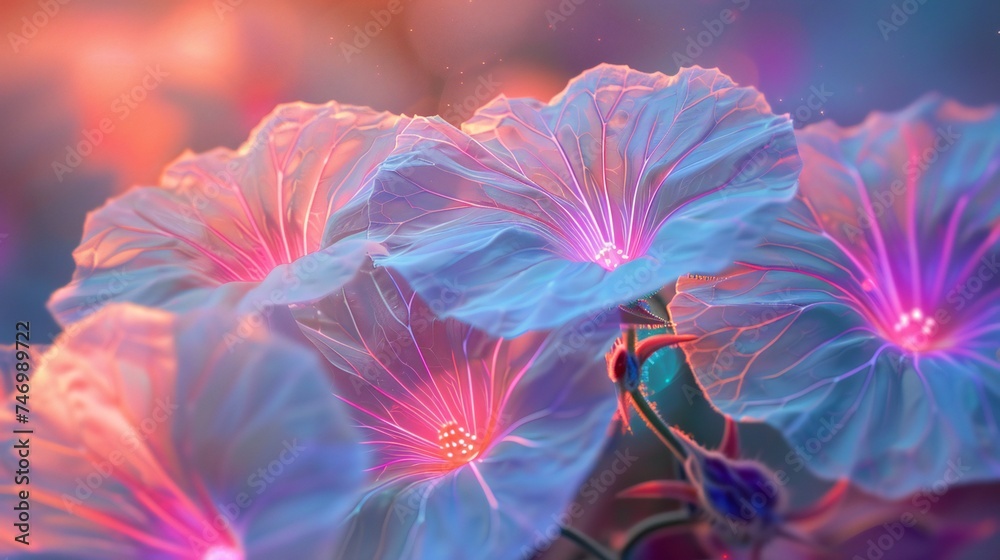 Ethereal Glow: Ipomoea alba flowers radiate with a celestial aura. Ethereal Glow: Ipomoea alba flowers radiate with a celestial aura.