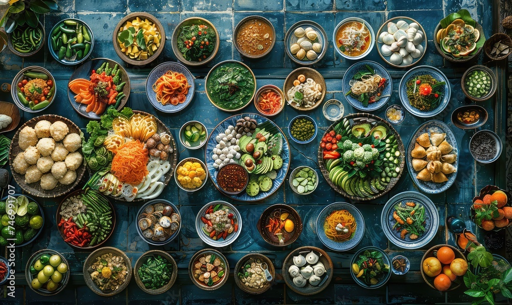food on a table, in the style of traditional vietnamese food on a table, in the style of traditional vietnamese