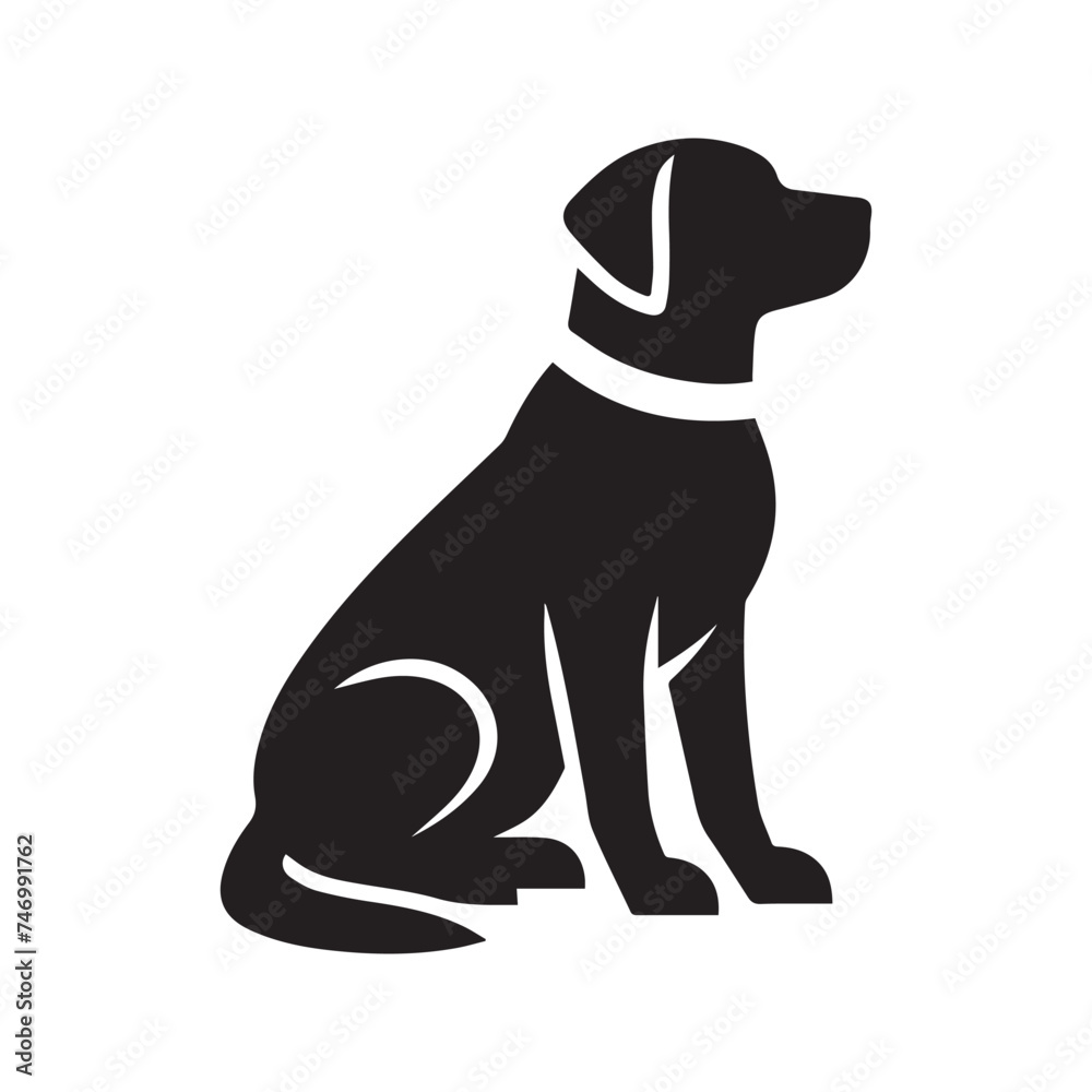 Silhouette  and icon of loyal dog isolated on white background