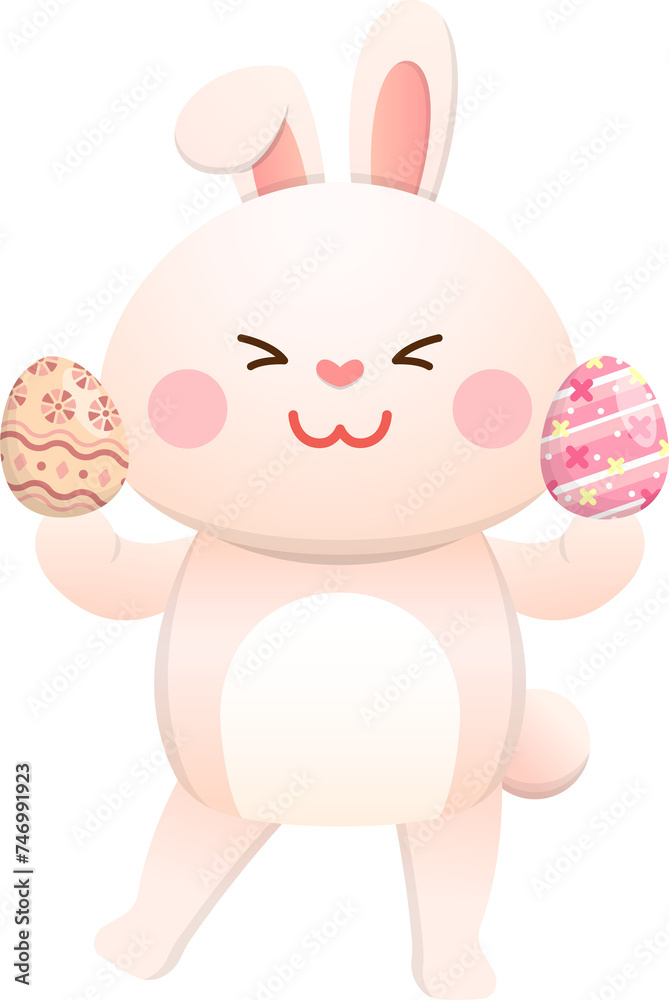 Playful cute rabbit with painted eggs, vector illustration elements for Easter Playful cute rabbit with painted eggs, vector illustration elements for Easter