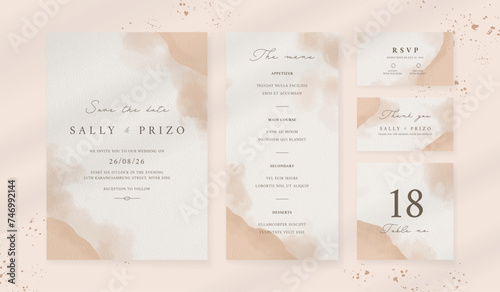 Abstract watercolor wedding invitation template. set of wedding stationery. luxury card and poster background.