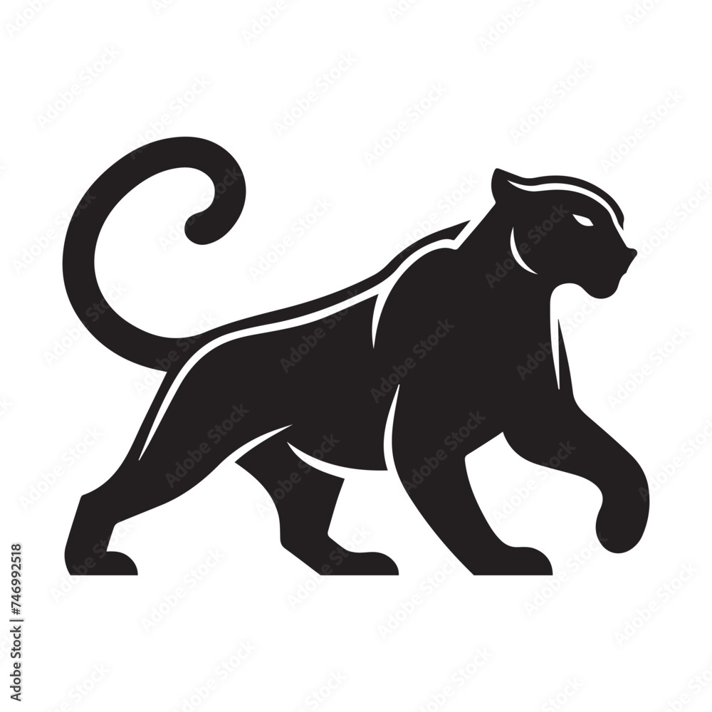  Silhouette and icon  of stealthy panther isolated on white background