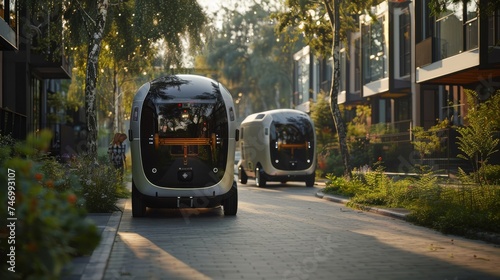 Autonomous vehicles in rural and urban settings, showing integration into daily life. photo