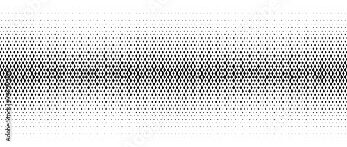 Rhombus gradient halftone texture. Diamond shape dot fading background. Abstract geometric particle vanishing gradation backdrop. Rhomb shape grunge overlay structure. Vector black and white wallpaper photo
