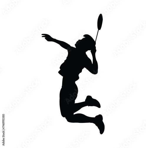 vector design of silhouette of badminton player attacking the ball