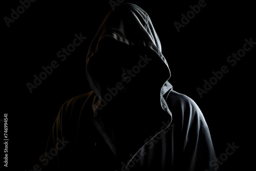 hooded hacker ghost, dark background