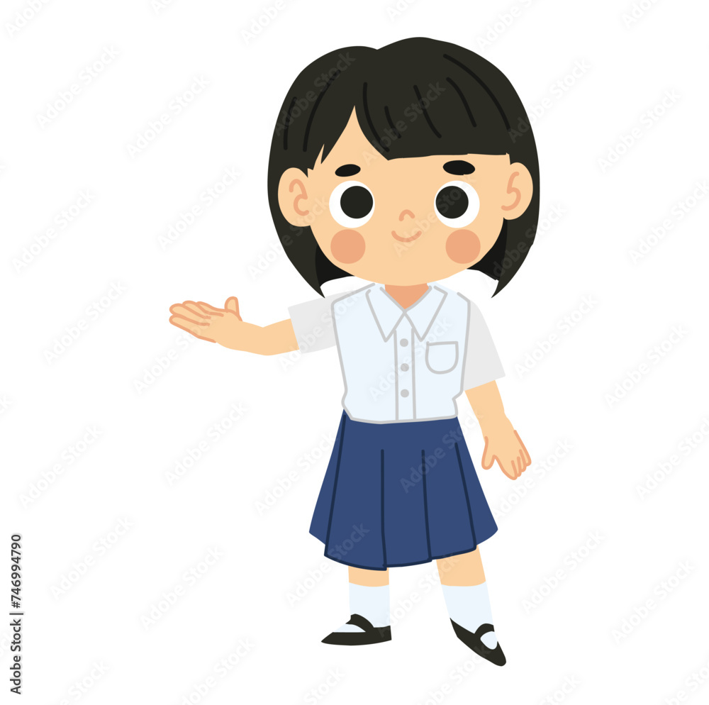 Happy Back to School Cartoon Character. Thai Student Girl Cartoon Character Happy Back to School Cartoon Character. Thai Student Girl Cartoon Character