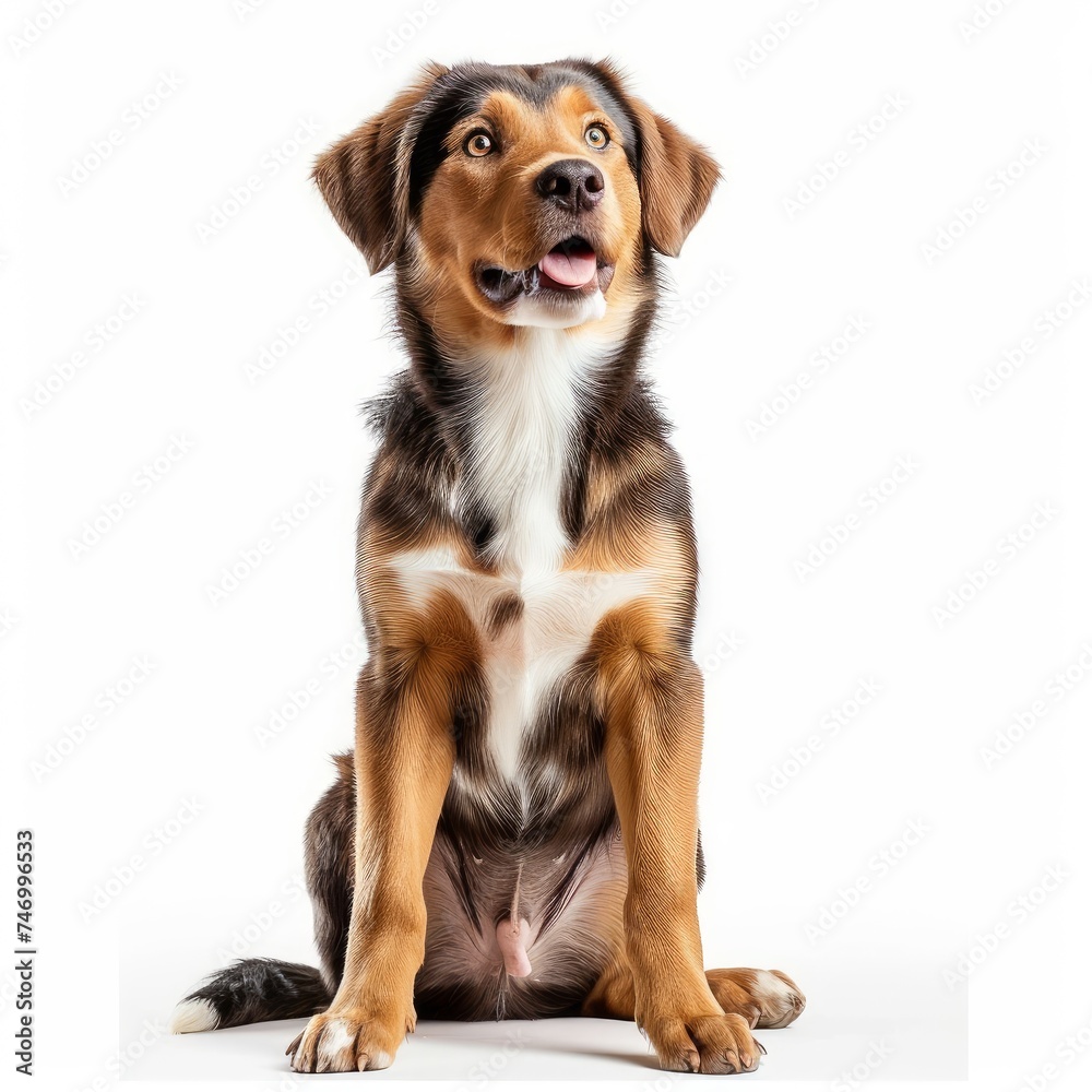 One year old dog sitting against white backround, Generative AI One year old dog sitting against white backround, Generative AI