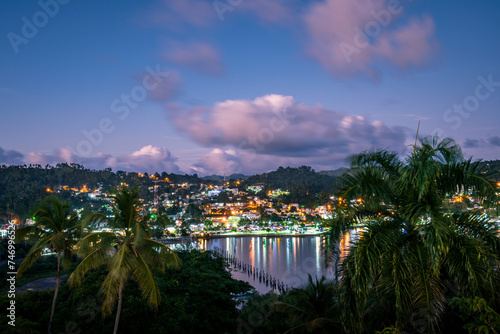 A night view on Samana town from a hill on a cape on the northern side of Dominican Republic