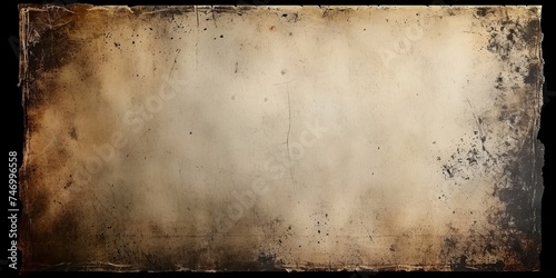 Front view of a detailed studio shot showcasing a vintage and antique art concept featuring a blank aged paper sheet that serves as an old dirty frame, Generative AI