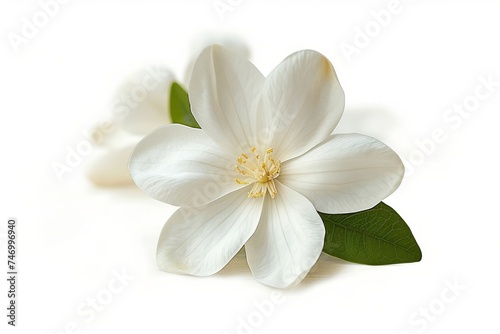 A close-up view of a Jasmine flower separated from its background, presented on a white surface, Generative AI